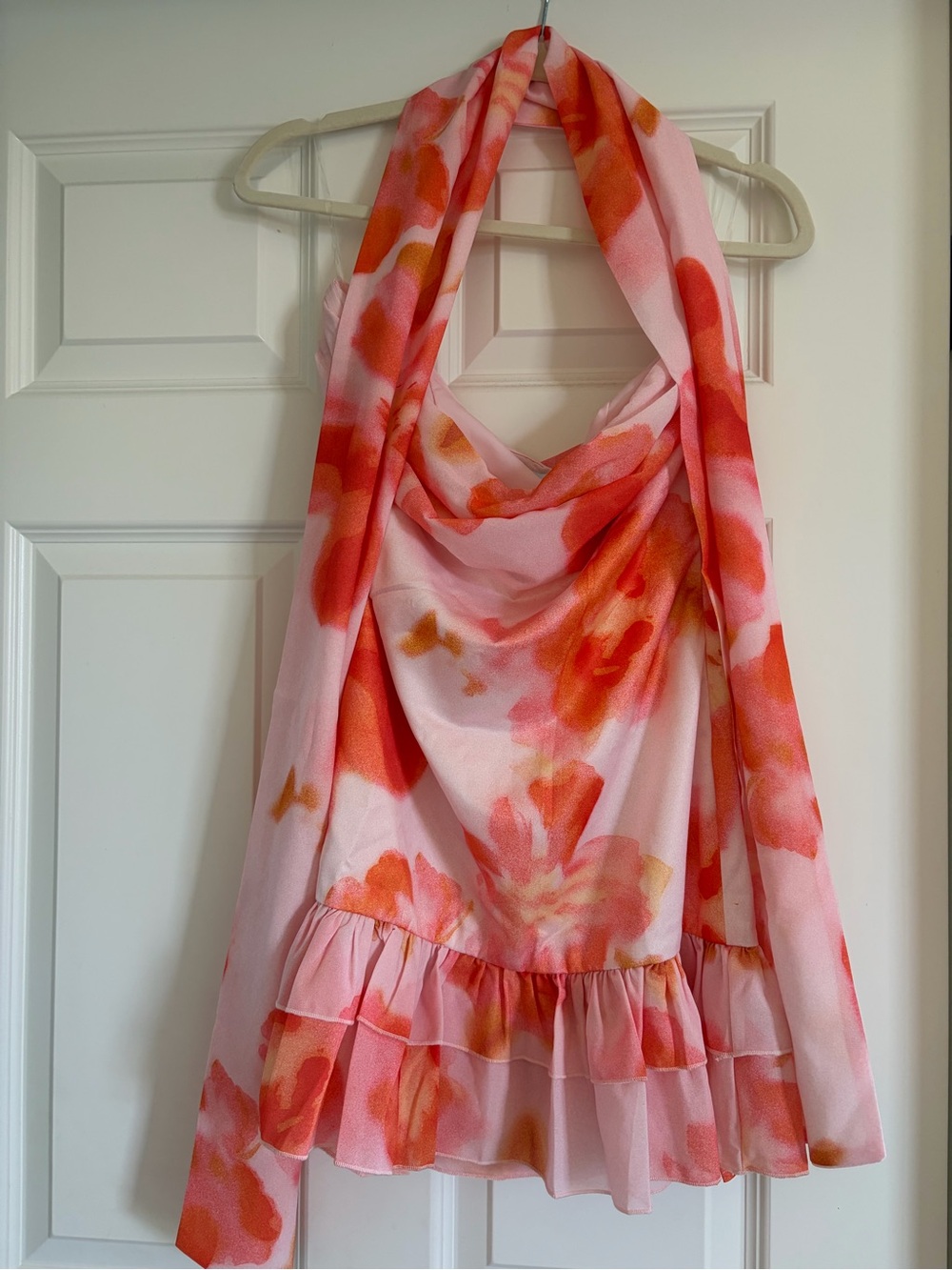 Peppermayo Pink & Orange Floral Ruffle-Hem Mini Dress